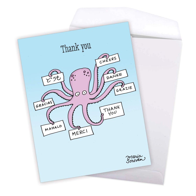 NobleWorks - Jumbo Thank You Card with Envelope (8.5 x 11 Inch), Animal Notecard, Thankful Friend - Octopus - Big Thank You J4013TYG - Image 5